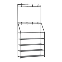 Shoe Rack Coat Hat Stand Hallway Shoes Storage Tree Metal Shelves Black
