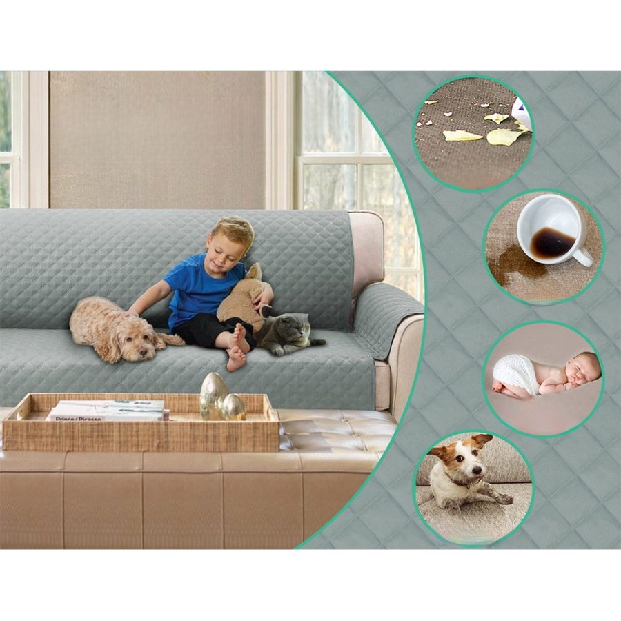 Sofa Cover Quilted Couch Covers 100% Water Resistant 4 Seater Grey