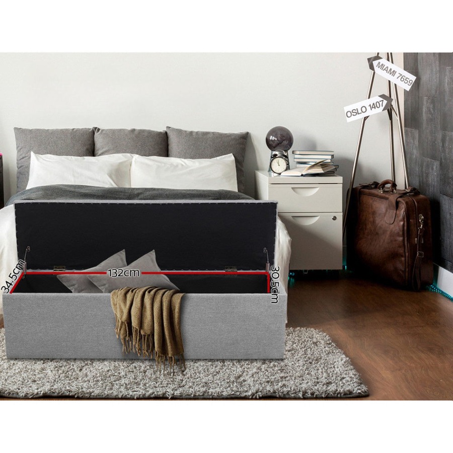 Storage Ottoman Blanket Box Grey LARGE Fabric Rest Chest Toy Foot Stool