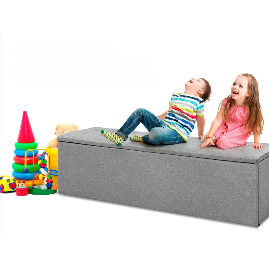 Storage Ottoman Blanket Box Grey LARGE Fabric Rest Chest Toy Foot Stool