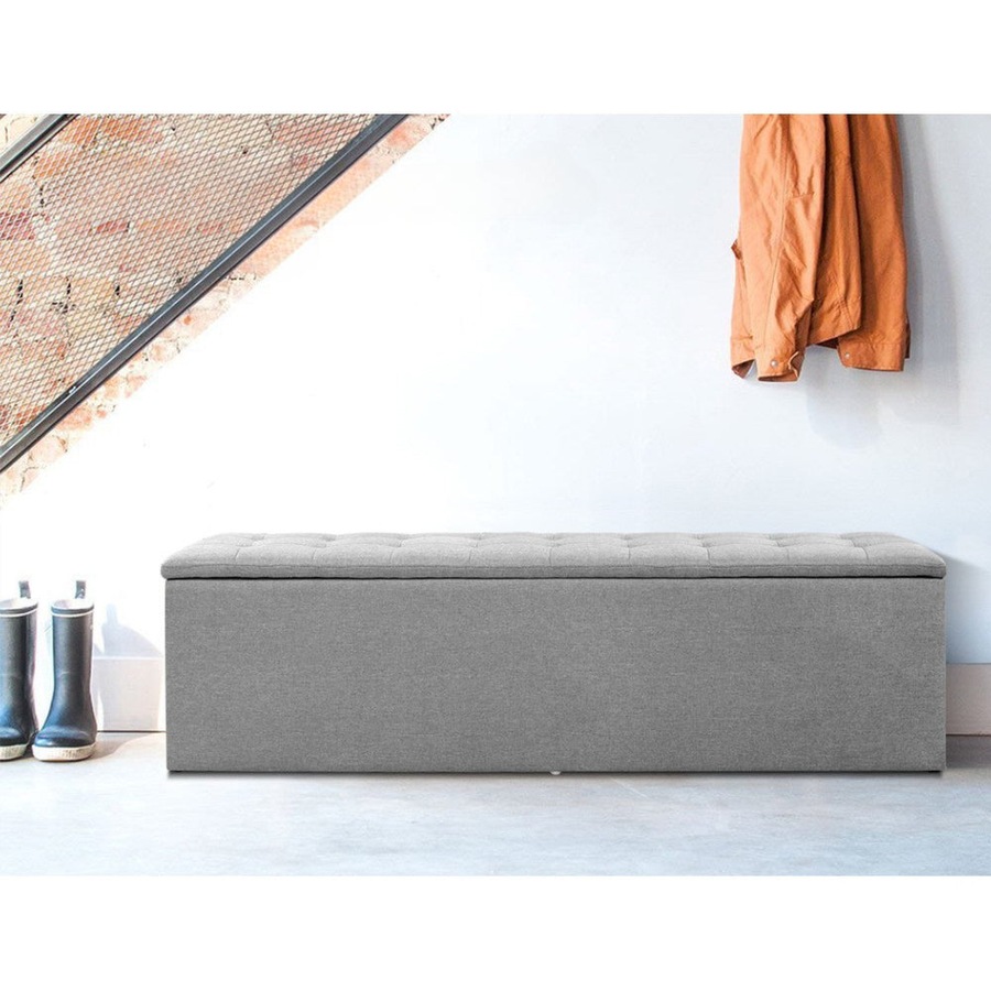 Storage Ottoman Blanket Box Grey LARGE Fabric Rest Chest Toy Foot Stool