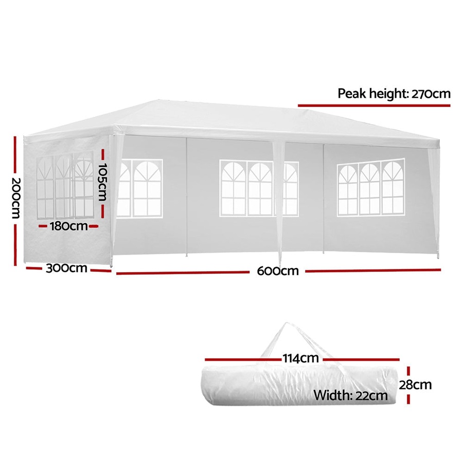 Wedding Gazebo Marquee Party Canopy Camping Tent White - 3x6m