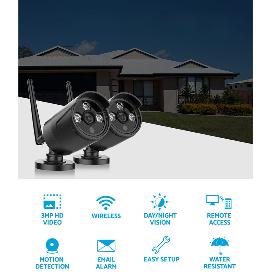 Wireless CCTV System 2 Camera Set For DVR Outdoor Long Range 3MP
