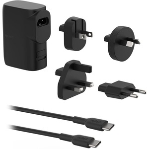 Belkin BoostCharge Hybrid Wall Charger 25W with Power Bank 5K & Travel Adapter Kit (Black)