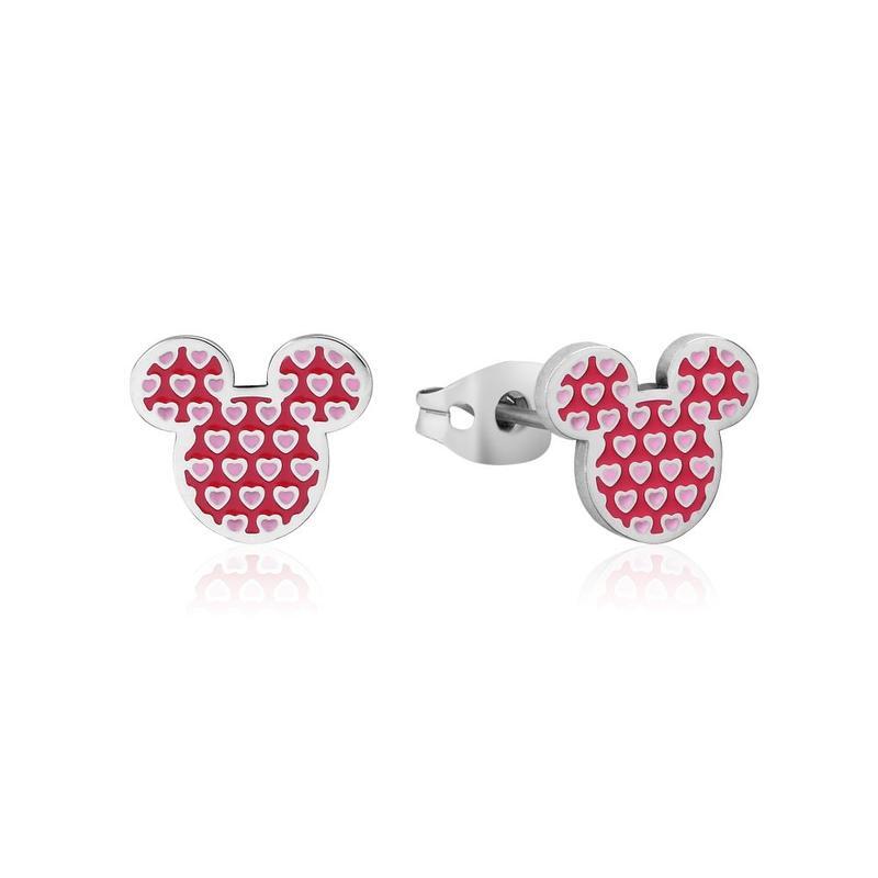 Disney Couture Kingdom Stainless Steel - Mickey Mouse Heart - Enamel Stud Earrings