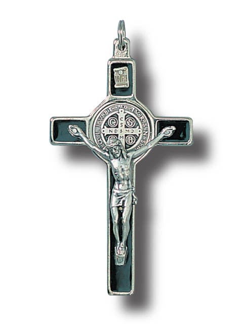 Grey St Benedict Wall Crucifix - 8cm Metal & Enamel