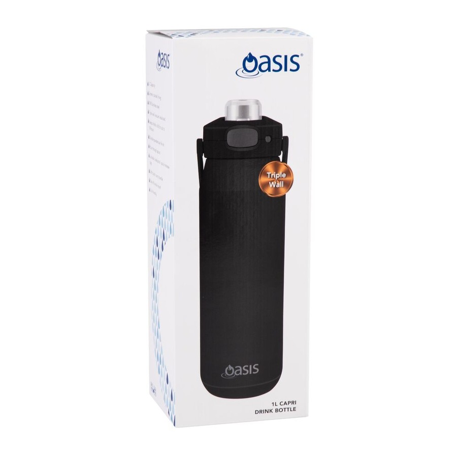 Oasis Capri Triple Wall Insulated Water Bottle - 1L Black