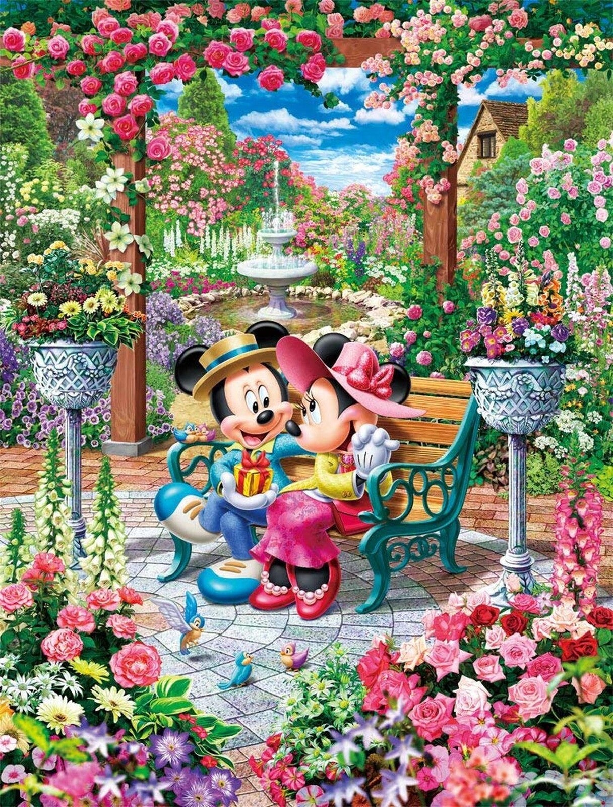 Tenyo Puzzle 500pc - Disney Mickey and Minnie - Blooming Love Royal Garden