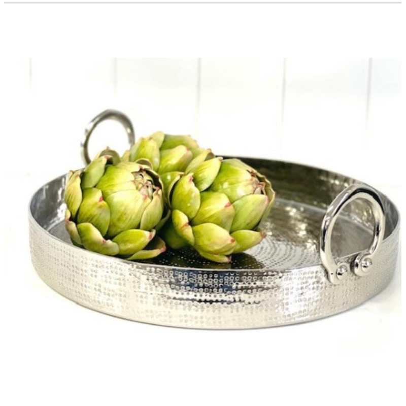 Buy Aluminium Silver Round Tray w/Rings Decorative MyDeal