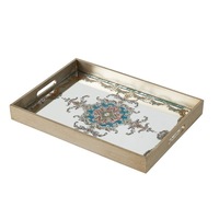 Gold & Blue Scroll Mirrored Rectangular Tray - Decorative