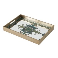 Gold & Green Scroll Mirrored Rectangular Tray - Decorative