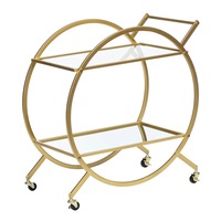 Gold Steel Bar Cart / Trolley With Glass Rack