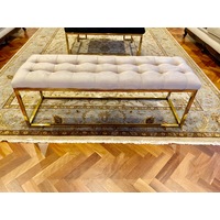 Luxury Beige Velvet Ottoman with Gold Leg