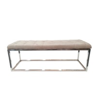Luxury Beige Velvet Ottoman with Silver Leg