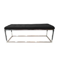 Luxury Black Velvet Ottoman with Silver Leg