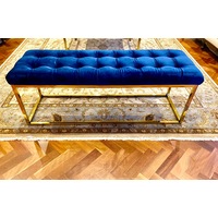 Luxury Blue Velvet Ottoman with Gold Leg