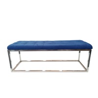 Luxury Blue Velvet Ottoman with Silver Leg
