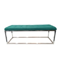 Luxury Green Velvet Ottoman with Silver Leg