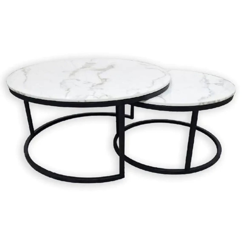 Buy Nested REAL Marble Coffee Table Black 60/40 cm set of 2 MyDeal