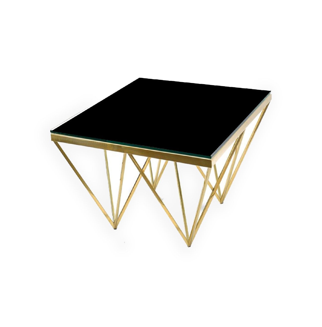 Pyramid Gold Frame Black Top Glass Side Table