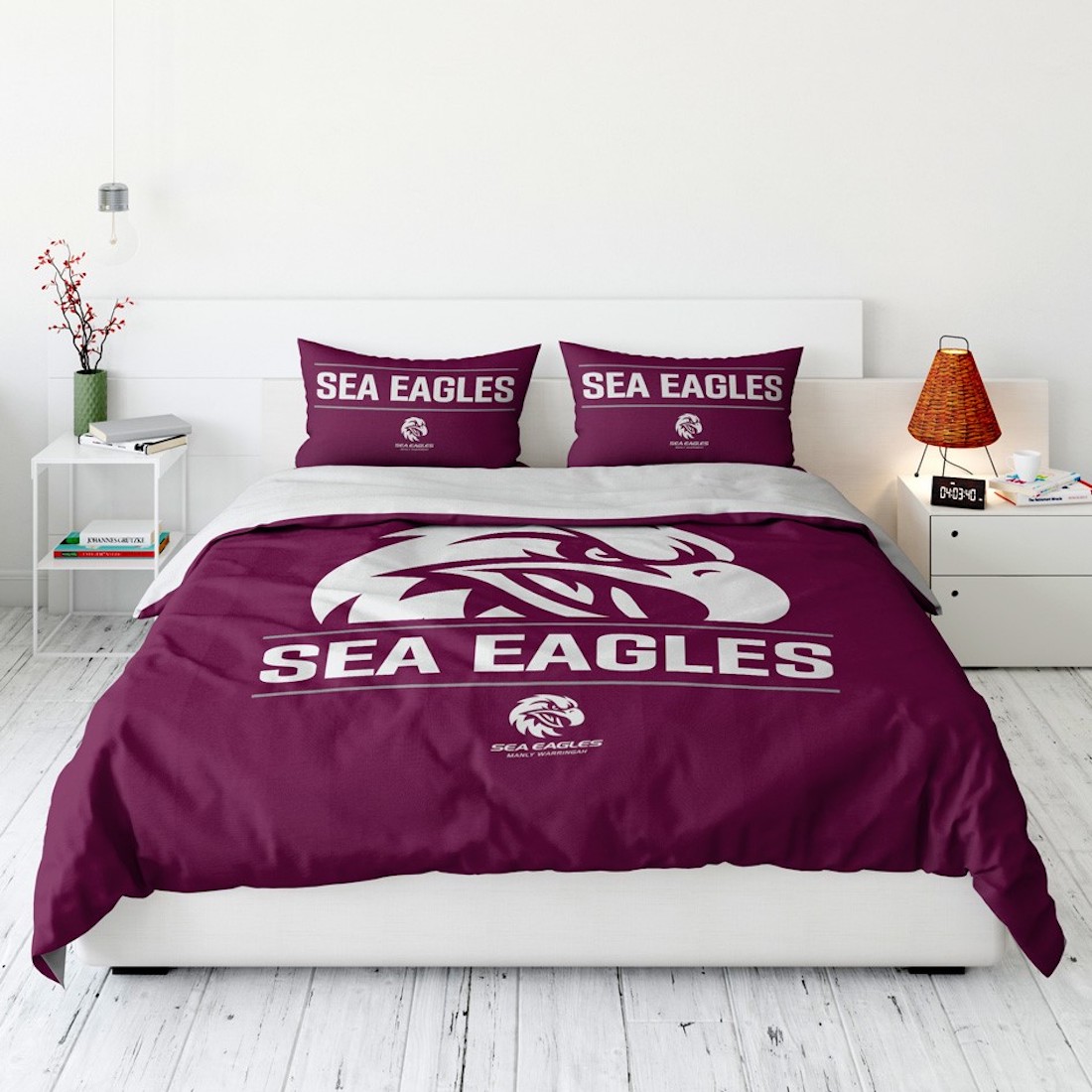 Buy Manly Sea Eagles NRL Logo Design Quilt Doona Cover - Double Size ...