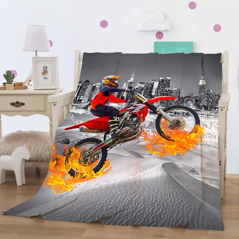 Dirt Bike Motorcycle Racing Coral Fleece Blanket Throw Single Queen Size Avaiable To Choose