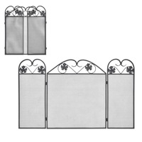 Wrought Iron Fire Guard Screen 3 Panel Folding Black 