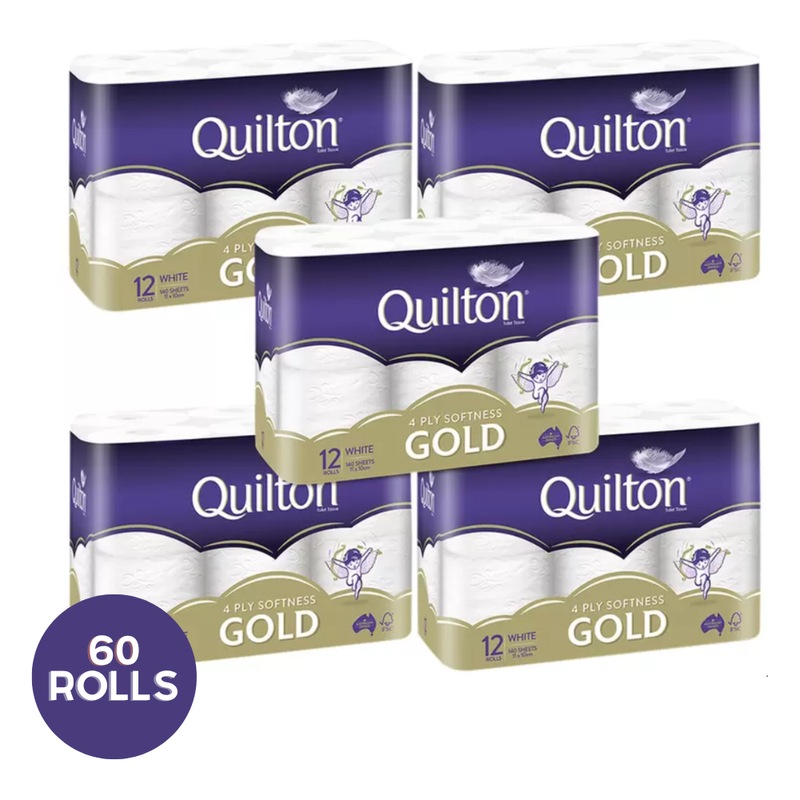 Buy 60X Quilton Gold Toilet Paper Tissue Rolls 4Ply 140 Sheets Soft