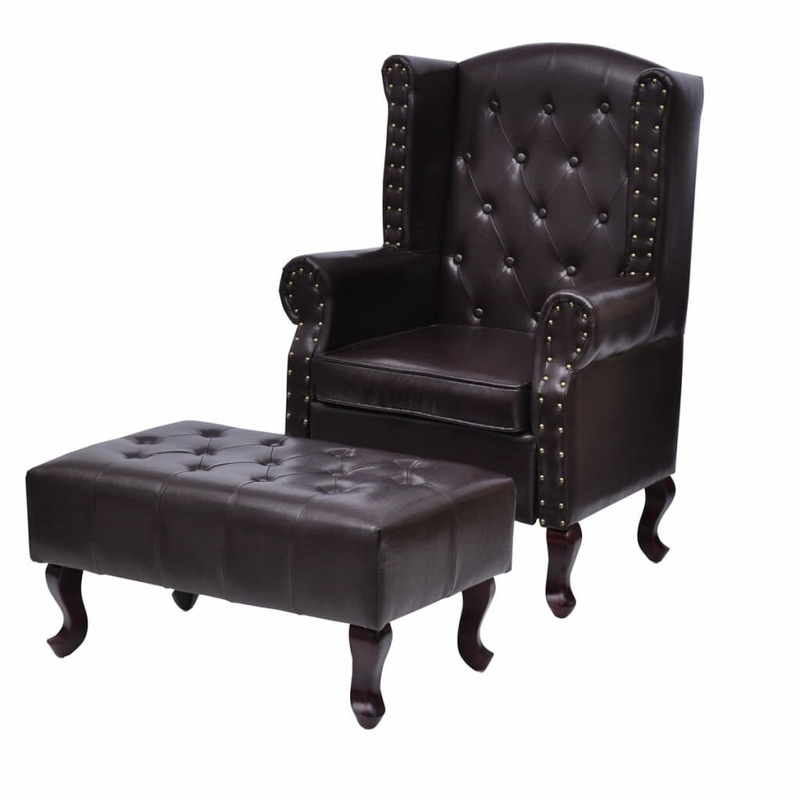 Buy Chesterfield Armchair With Footstool Faux Leather Luxury Chair ...