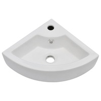 Corner Hand Wash Bathroom Above Counter Wall Mount Sink Bowl Basin w/ Overflow