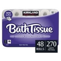 Kirkland 3 Ply Bath Tissue Toilet Paper 48 Rolls Soft White Bulk 270 Sheets Roll