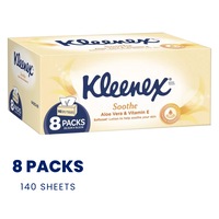 Kleenex Facial Tissues 8 Pack Aloe Vera 3 Ply 140 Sheets Tissue Paper Vitamin E
