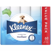 Kleenex Toilet Rolls Bath Tissue 3 Ply White x60 Rolls 180 Sheets Per Roll