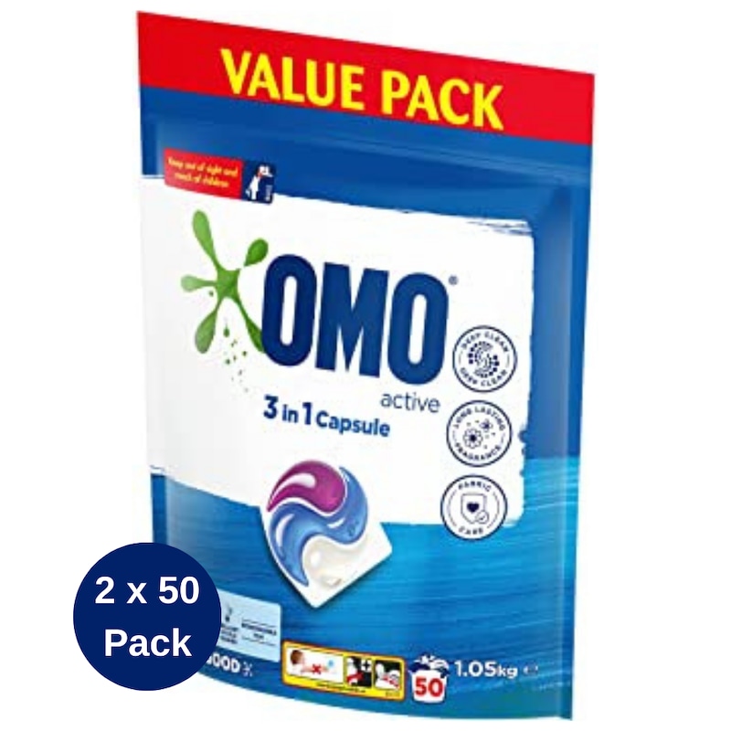 Buy OMO Active 3-in-1 Laundry 100 Capsules Pack Washing Detergent Front ...