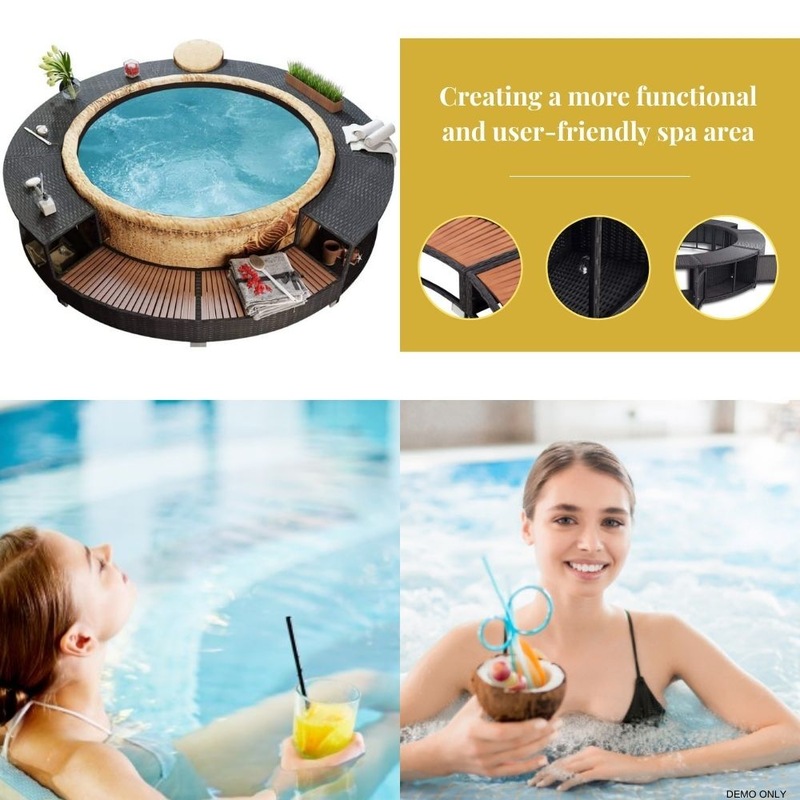 Buy Outdoor Black Poly Rattan Hardwood Spa Hot Tub Pool Surround with