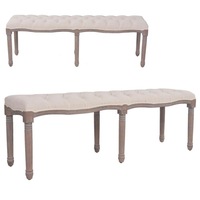 Provincial Style Wooden Bench Bedroom Hallway Padded Linen Hall Bed End Seat