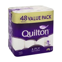 Quilton 3 Ply Toilet Tissue Paper Rolls 48 Pack Bathroom Roll 180 Sheets