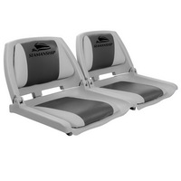 Set of 2 Folding Swivel Boat Seats - Grey & Charcoal Marine Seat Chair 52x35 cm
