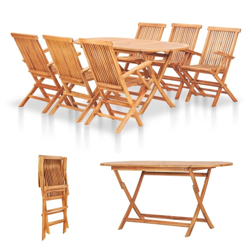 Buy Solid Teak Outdoor Dining Setting 6 Folding Chairs Table Wood Garden Patio Furni MyDeal
