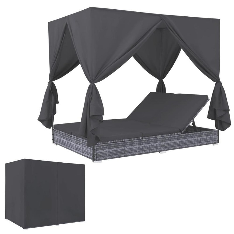 Buy Sun Lounge Bed Outdoor Lounger w/ Canopy Patio Garden Furniture 2