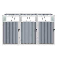 Triple Garbage Bin Storage Galvanised Outdoor Steel 3-Door Waste Trash Shed Grey