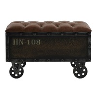 Vintage Storage Ottoman Solid Wood Faux Leather Bench hallway Furniture