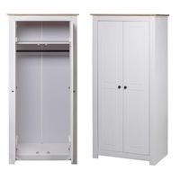 Hamptons 2 Door Solid Pine Wood Wardrobe Cupboard With Hanging & Shelf White