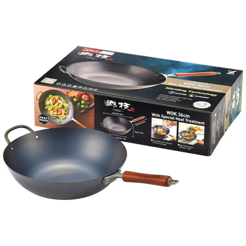 Buy Yoshikawa Gogi 36cm Wok Carbon Steel Professional Japanese Stir Fry Cooking MyDeal