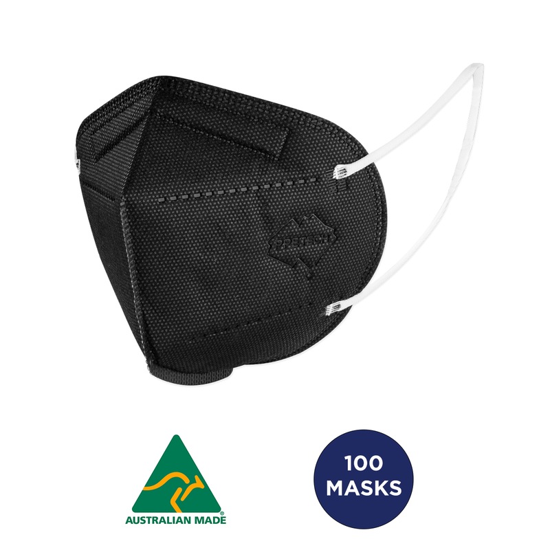 Buy Australian Made Black P2 4Layer Face Mask with Earloops 100 Pack MyDeal