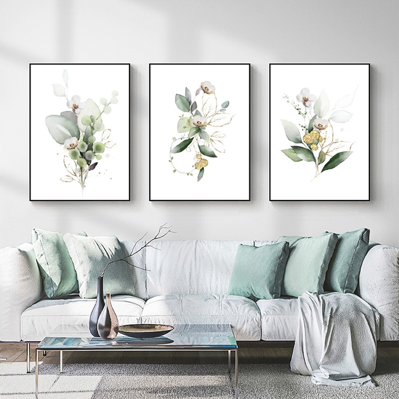 Buy Green and Gold Watercolor Botanical 3 sets Poster Wall Art - MyDeal