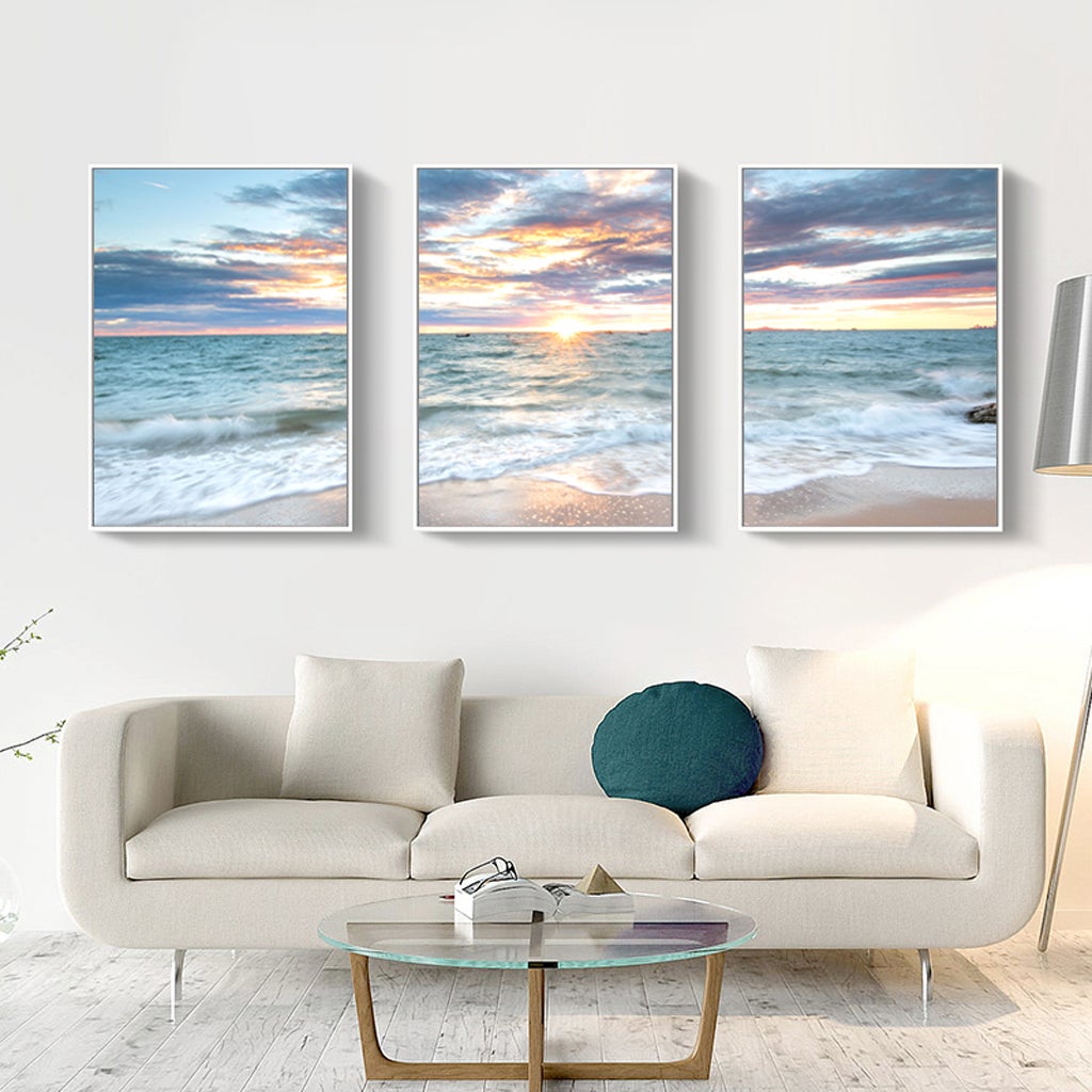 Stretched Sunrise by the ocean 3 sets Wall Art Home Decor