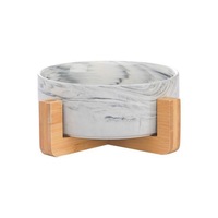 Ceramic Dog Bowl Dish with Wood Stand