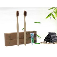 2 X Natural Carbonized Bamboo Toothbrush Antibacterial Environmentally-Friendly
