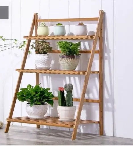 Bamboo Folding 3-Tier Ladder Shelf Book Plant Shelf Multiple Use Strong Elegant